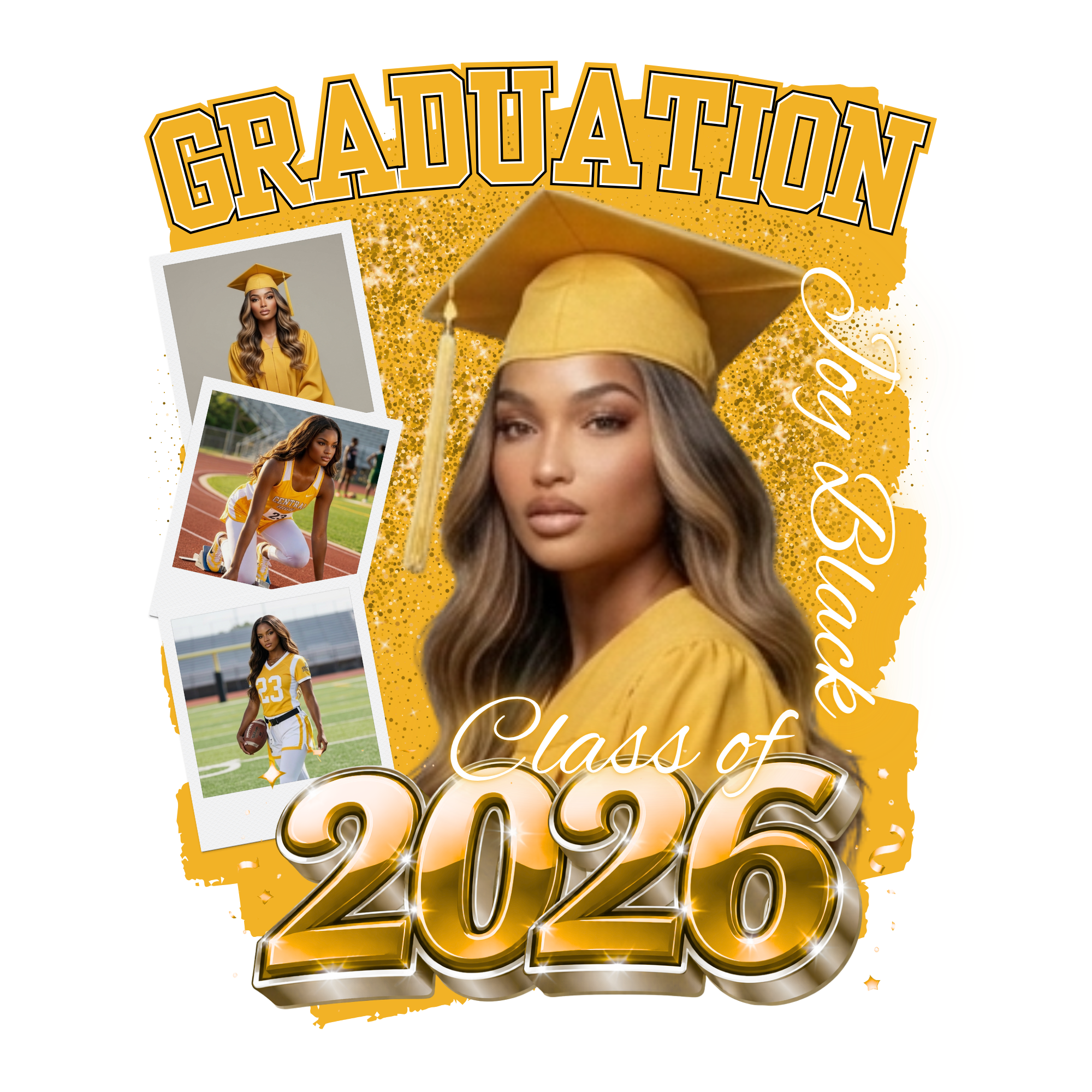 The Ultimate Legacy Bundle — Gold & Black Graduation Shirt, Fan & Button